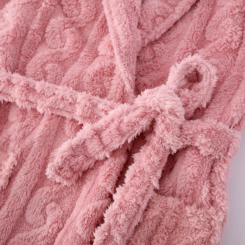 Winter Warm Coral Fleece Couple Long Robe Thick Flannel Women Sexy Bathrobe Sleepwear Nightwear Loose Casual Homewear Loungewear