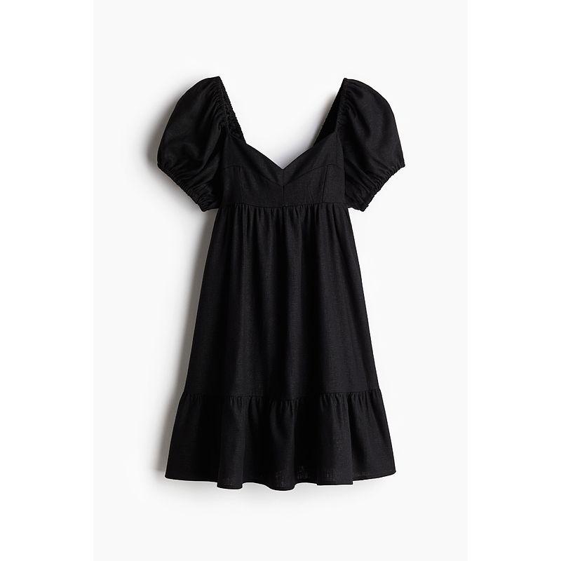 

Женская одежда HM Платье 2025 Осень Новое поступление Короткие рукава-буфы Короткий рукав Французский Повседневный Модный Юбка 1275471 Black 170/116(XL)