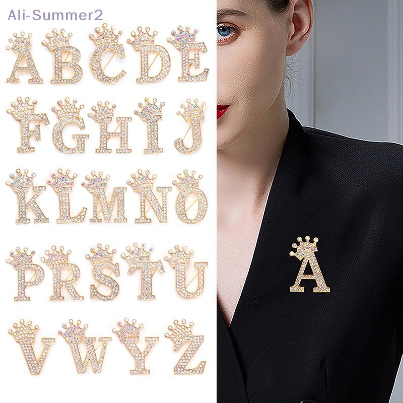 {Summer2} Fashion Crown 26 Initial Letters A To Z Rhinestone Brooches For Women Coat Dress Lapel Collar Pin Jewelry Accessries