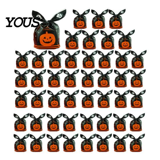 Small Candy Containers for Halloween Party 48 Pcs Bags, Kids Trick or Treat Goodie Cute Rabbit Cartoon Goody Bags Holiday Ear Plastic Gift Cookie,