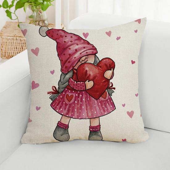 Valentine's Day Pillowcase Cute Love Heart Gnome Doll Pattern Red & White Color Sofa Cushion Cover Bedroom Car Square Pillow Shams Bedding Supplies
