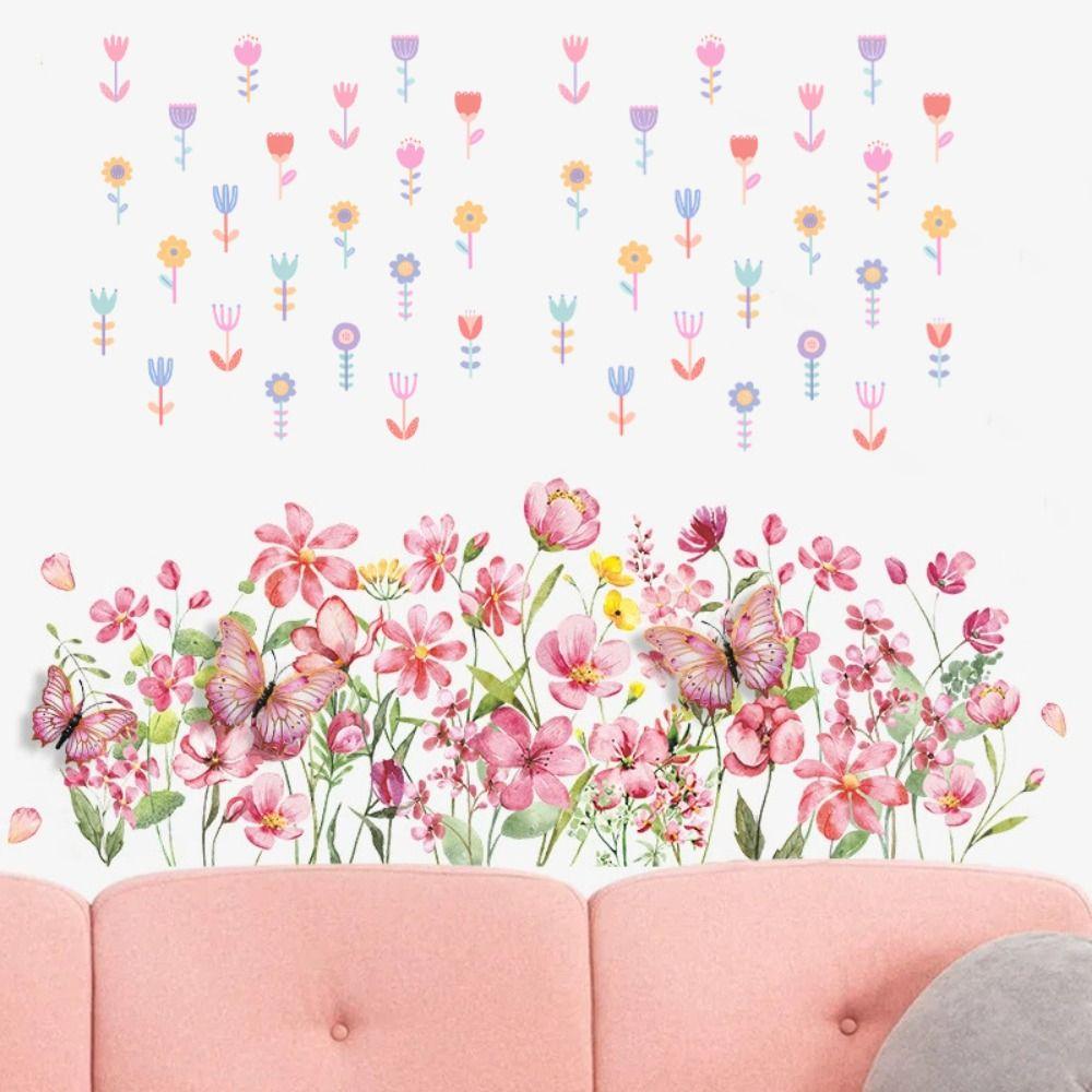 4 sheets Beautiful Flower Wall Stickers PVC Aesthetic Wallpaper Background Decor Decals  Bedroom
