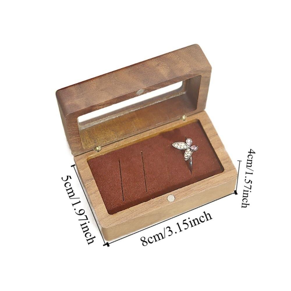 Magnetic Cover Square Rings Holder 4 Slots Jewelry Ring Holder Black Walnut Cufflinks Box  Wedding