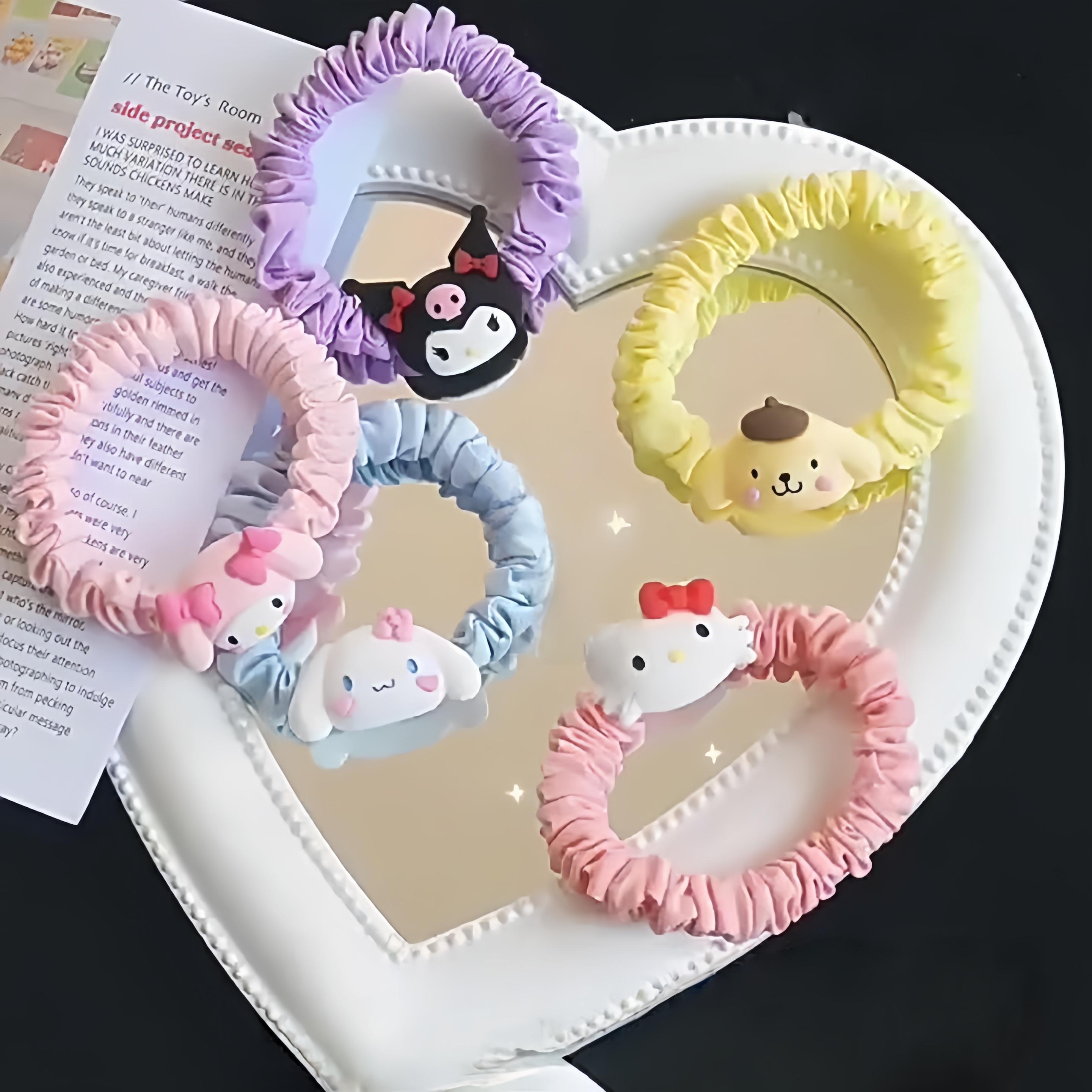#5 шт. Sanrio Hello Kitty Резинка для волос Мультяшный Аниме Милый Kuromi Cinnamoroll Ободок для волос Модные Аксессуары для волос Девочка&Праздничный Подарок