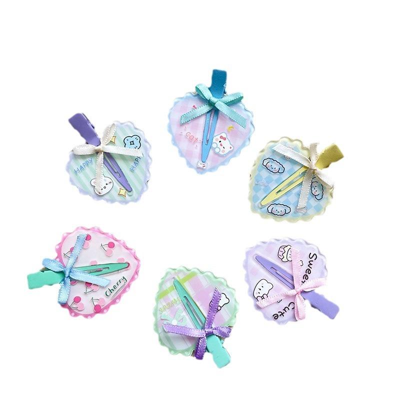 Cute Girl Wavy Edge Heart-shaped Bow Hair Clip Forehead Bangs Side Hair Clip Hair Accessory