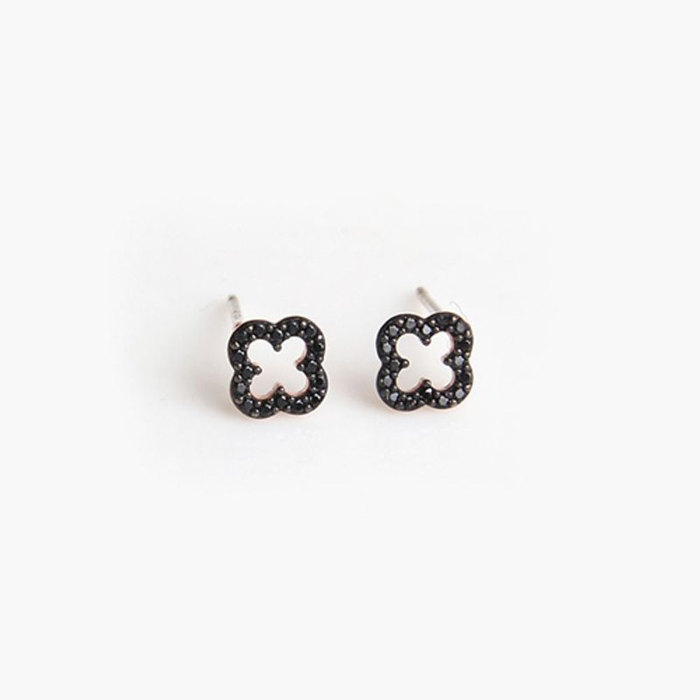 Jlauren M01306 Black Cubic Clover Rose Gold Earrings [30297824]