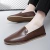 Men's Handmade Leather Slip on Shoes Casual Soft Loafers Simple Comfy Moccasins Breathable Male Boat Shoes Fashion Business Flats
