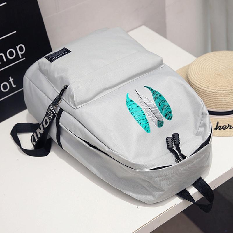 IELGY Korean school style leaf print canvas backpack серый — фото 6