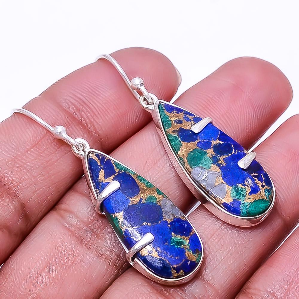 

Copper Azurite Chrysocolla Handmade 925 Sterling Silver Earring 1.72 E44