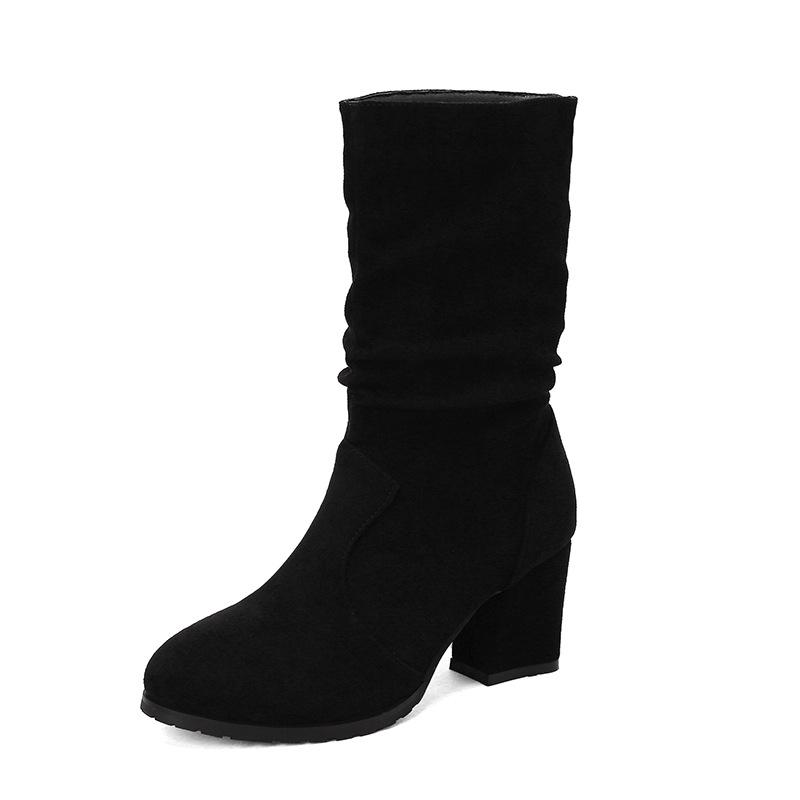 Women`S Short Boots Suede Round Head