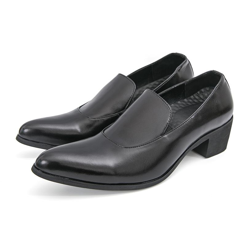 Men Loafers Leather Individuality Formal Business Shoes Pointed Toe Heel Wedding Dress Prom Shoes Over Sized