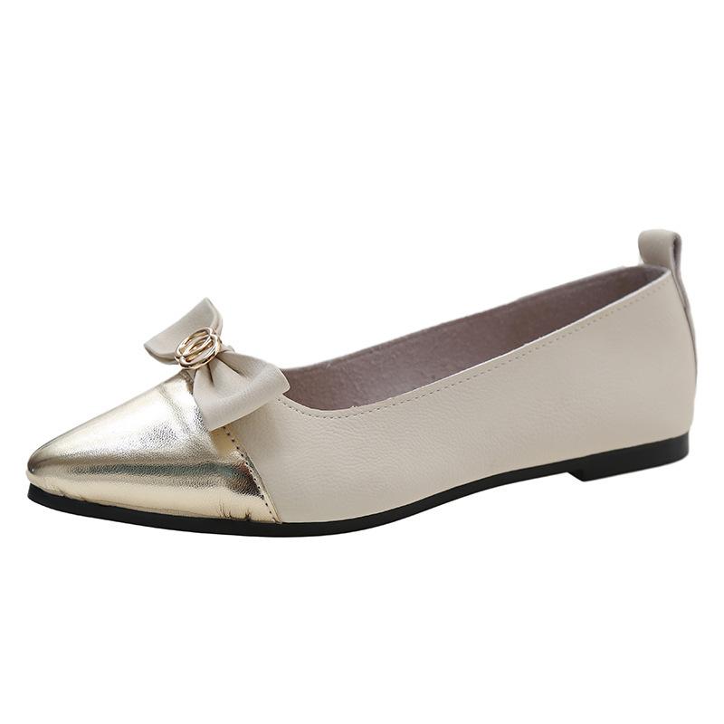 French pointed head color matching light mouth single shoes female 2025 spring and autumn new fairy style gentle and versatile flat shoes beige