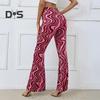 Women Yoga Pants High Waist Water Wave Striped Print Casual Trousers Running Cycling Flared Leggings Loungewear