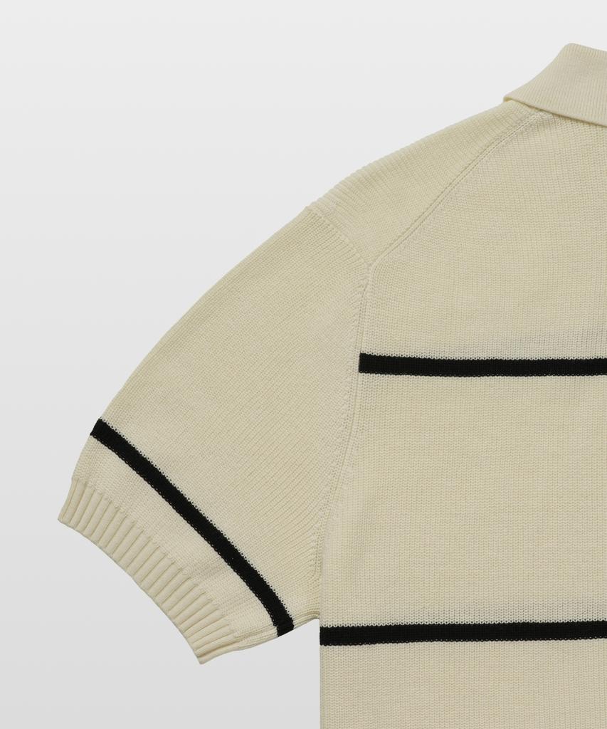 MANNERGRAM Textured Striped 100% Cotton Polo Short Sleeve Knit Cream