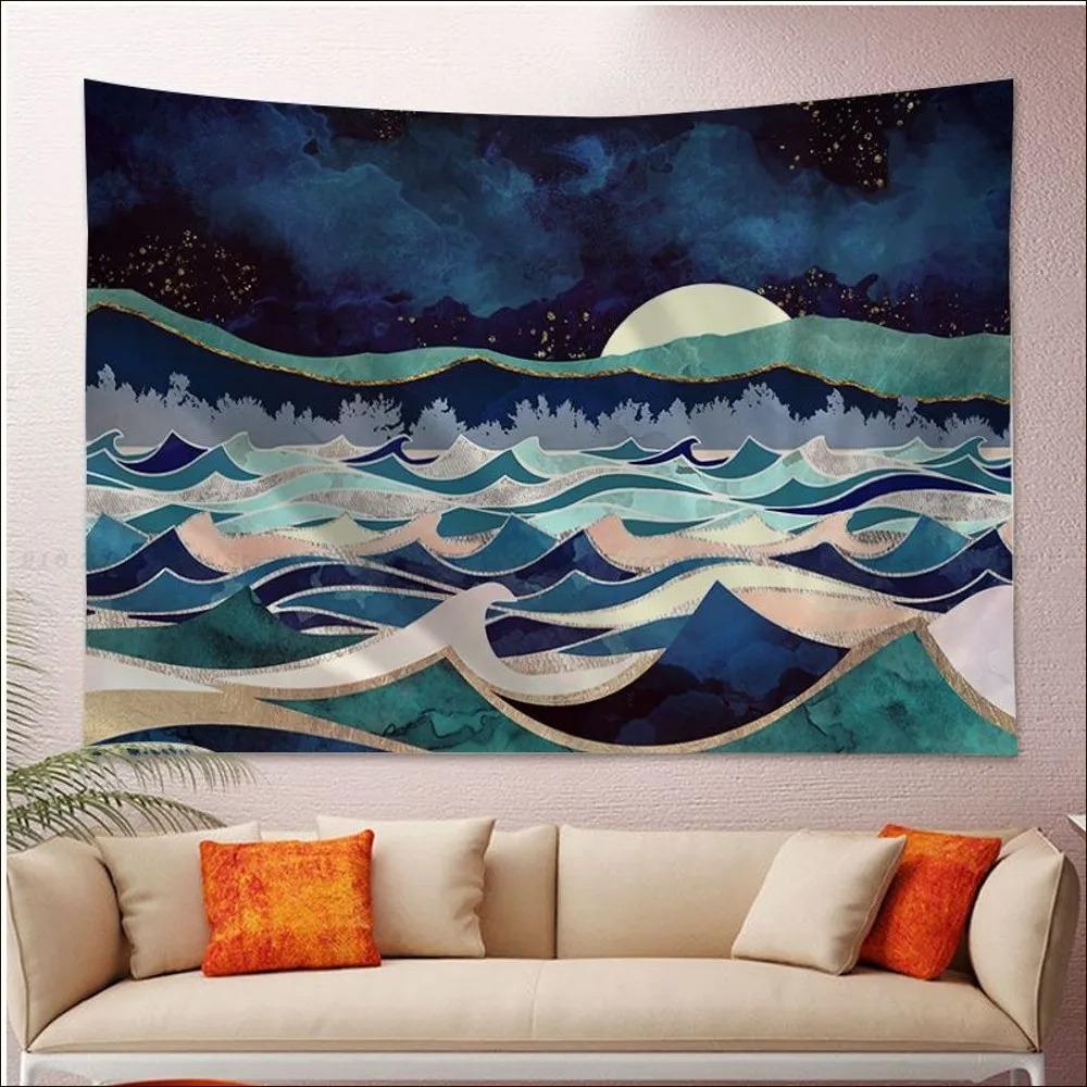 Office Living Room Tapestry Abstract Painted Sunset Mountain Hanging Cloth Home Wall Decoration Tapestry