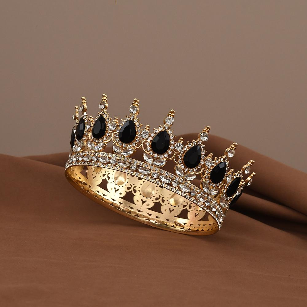 European Princess Queen Tiara Round Baroque Pageant Crowns Crystal Full Crown King Tiaras Bridal Wedding Hair Accessories