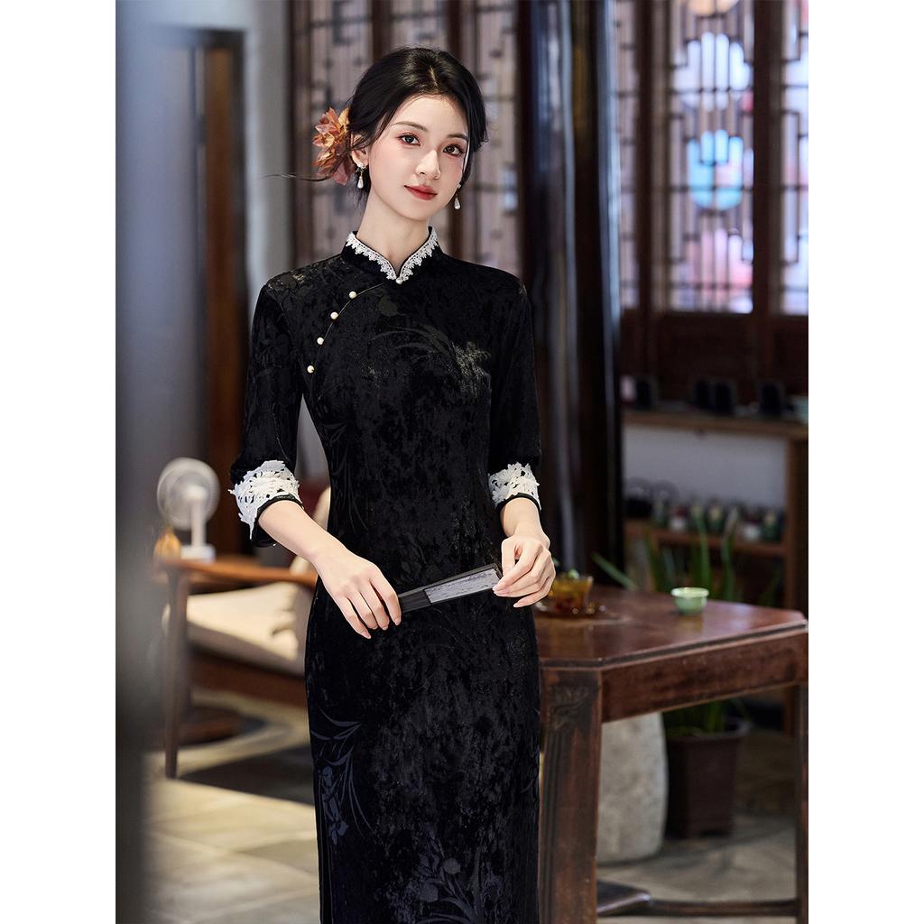Soho 1011 new cheongsam autumn long fashion thin retro high-end temperament commuter daily dress