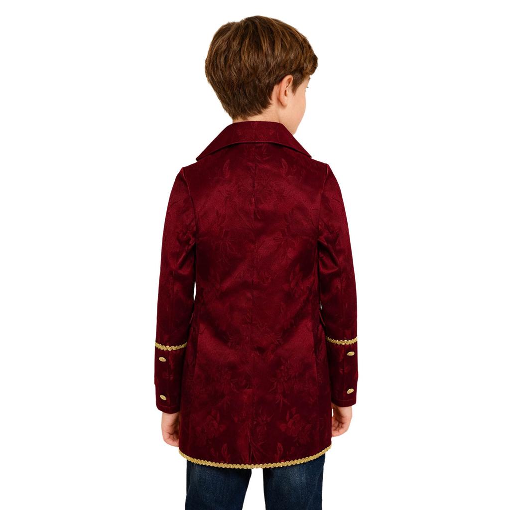 Traje Medieval Vitoriano para Meninos Manga Longa Acabamento Dourado Jaqueta Falsa de Duas Peças Casaco Steampunk Gótico