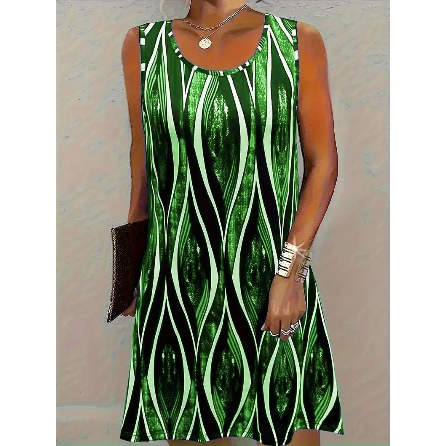 Fashion Striped Pattern Women Mini Dresses Summer Sleeveless 3D Printed Ladies Hawaii Vacation Beach Casual Dress Loose Dress