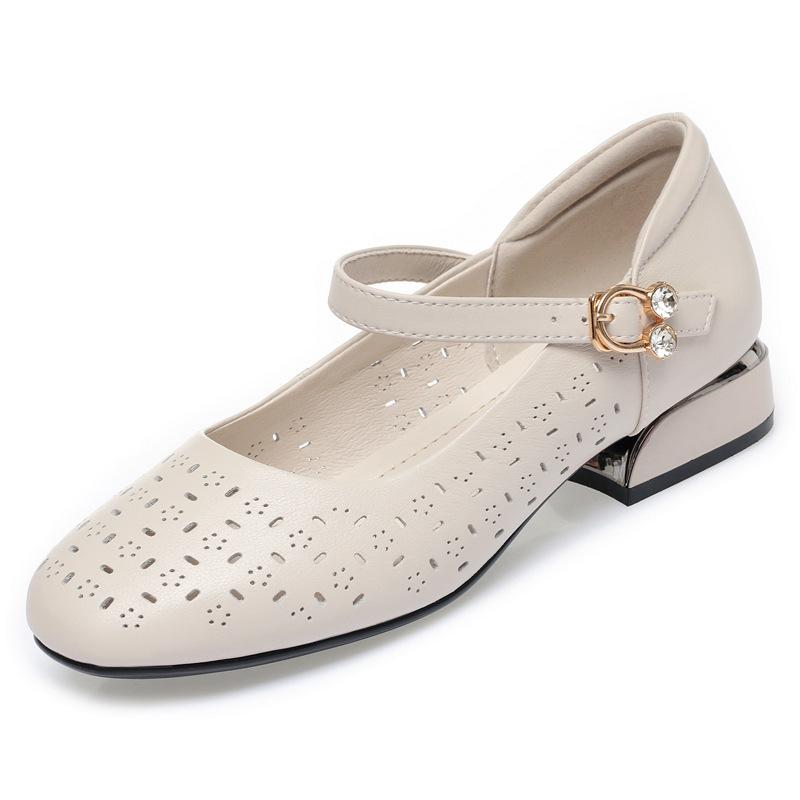 Women'S Dance Shoes New Spring Women'S Genuine Leather High Heels Fashion Hollowed Out Soft Sole Women'S Single Shoes