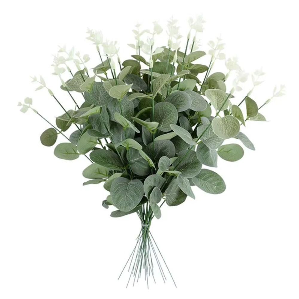 20Pcs Green Color Fake Eucalyptus Plants Decoration Artificial Plants Bouquets  Wedding Decor