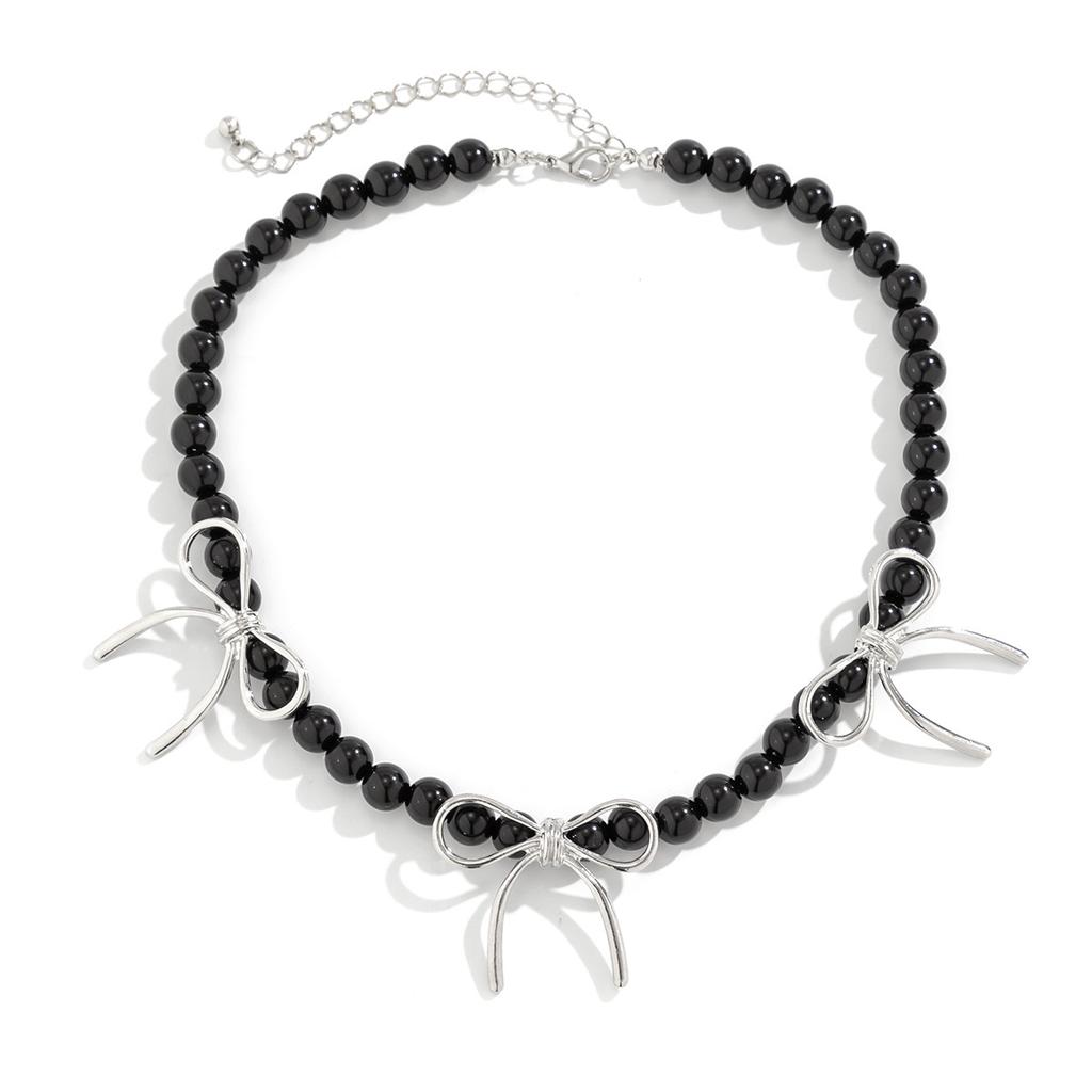 Bowchoker Tied Bow Necklace Sweet Wind Imitation Pearl Metal Collar Female