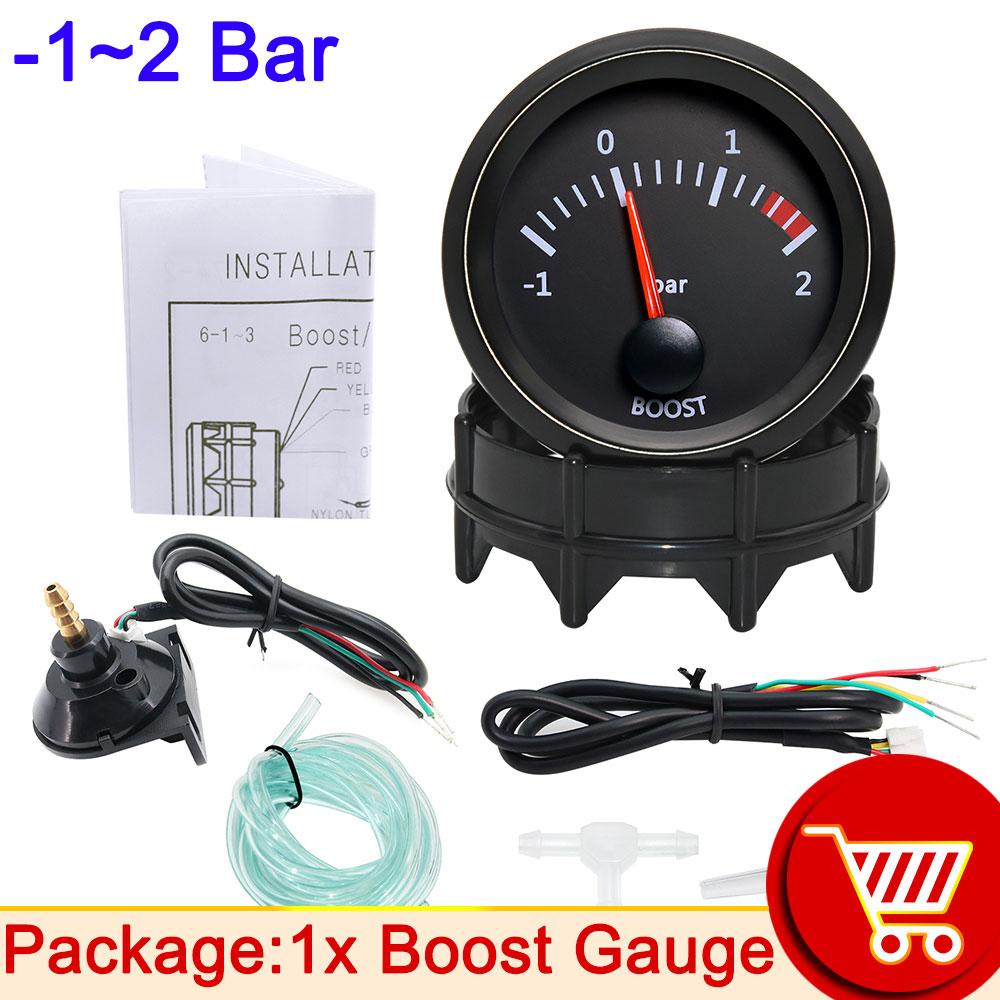 AD 52mm Car Turbo Boost Gauge with Boost Sensor -1~0~2 BAR 2inch Universal 12V Pointer Turbo Boost Bar Meter Digital White LED
