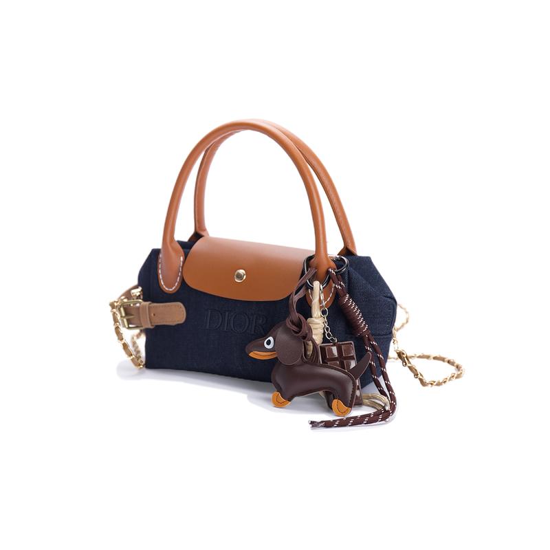 Dior Bag [Customized Cosmetic Bag] Canvas Bubble Jellyfish, Apricot Sausage Handbag, Crossbody Bag, Storage and Portability, Denim Fabric, Trendy