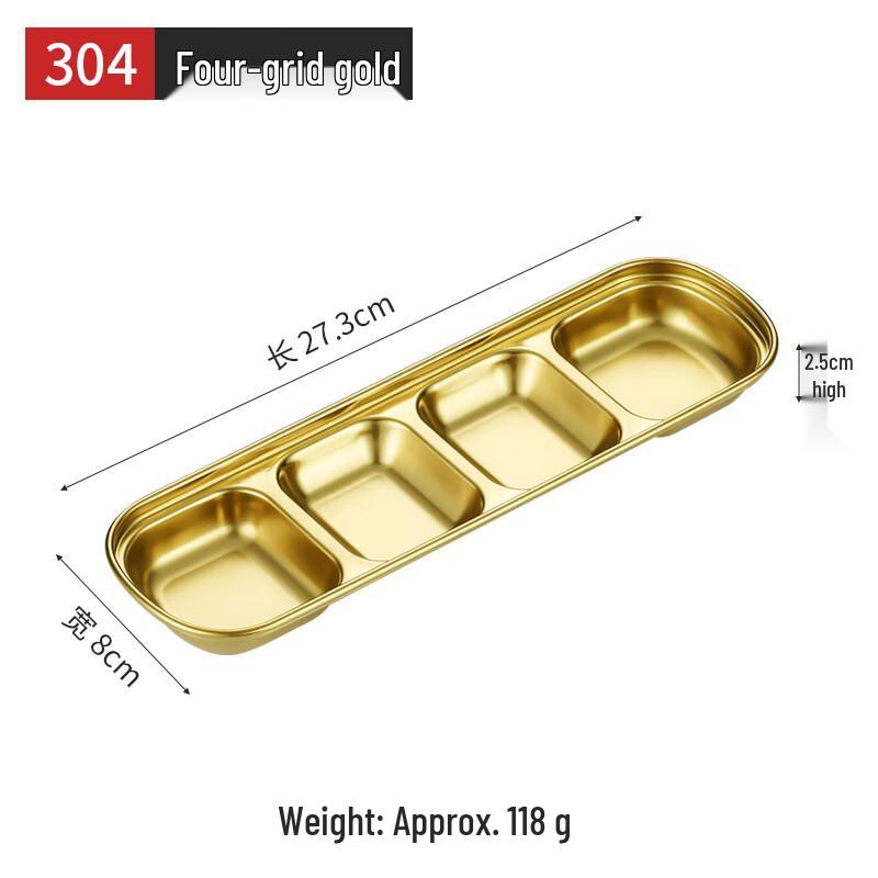 ZISIZ Gold 304 Stainless Steel 4-Compartment Dipping Dishes