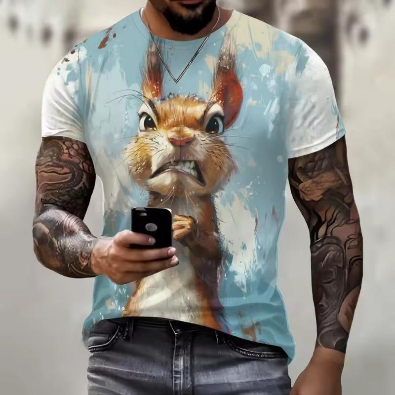 

Rabbit Pattern Men s T-shirt Fashion Casual Short Sleeve Round Neck Top Summer Sports Outdoor Men s Clothing S