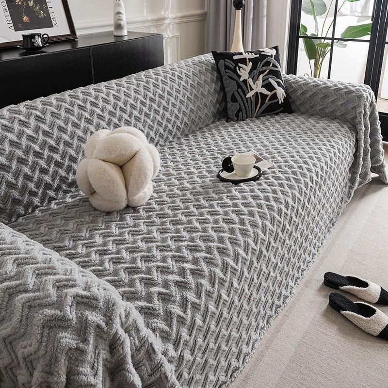 Winter Thickening Couch Seat Covers Solid Color Living Room Plush and Soft Mat Dustproof Furniture Protector Home Decoration