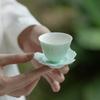 Handmade Pure Glaze Porcelain Gongfu Teacup Set with Coaster Thin China Tea Ceremony Cup for Home Office Tea Drinking