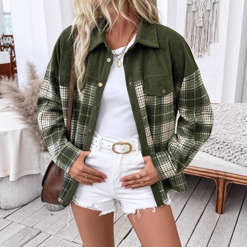Women's Women's Long Sleeve Top Winter New Checkered Color Block Shirt Jacket