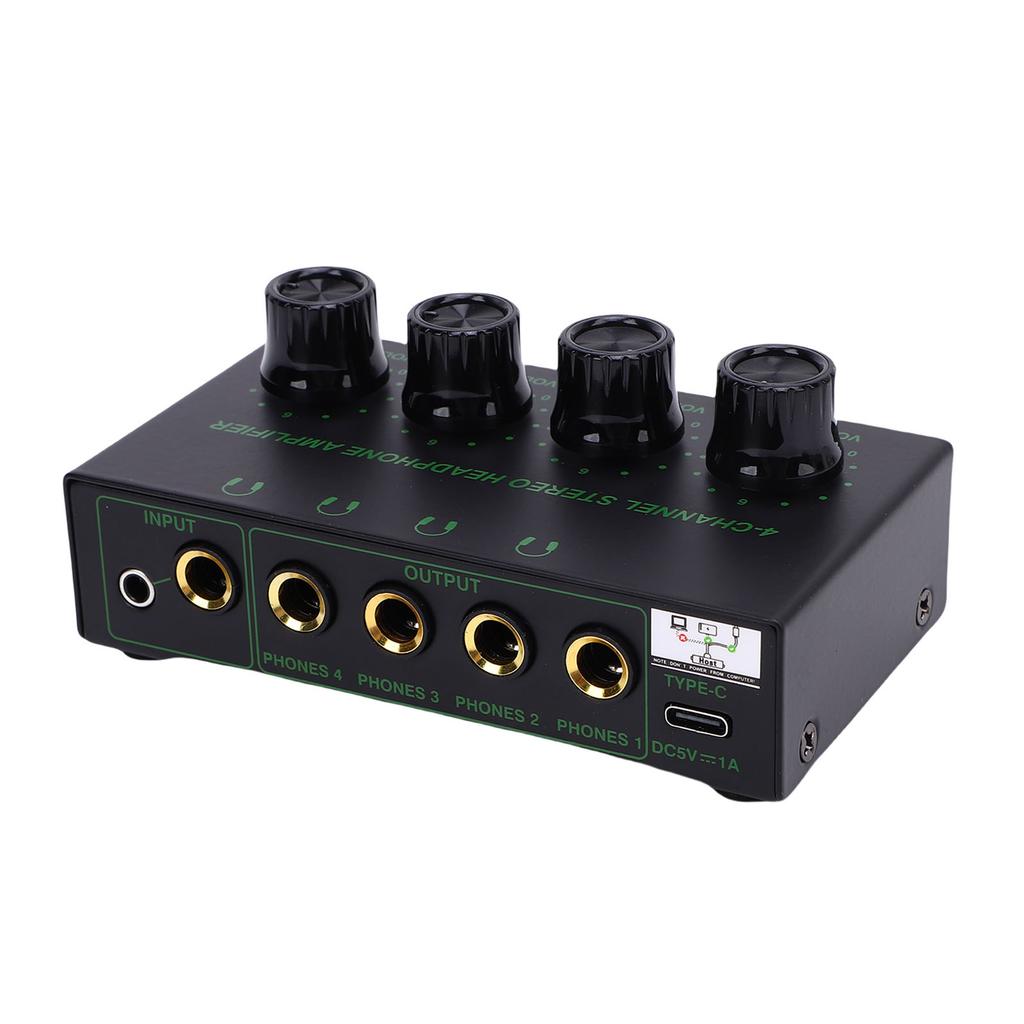 4 Channel Headphone Amplifier USB Power Supply Port Knob Volume Adjustment Stereo Headphone Amplifier