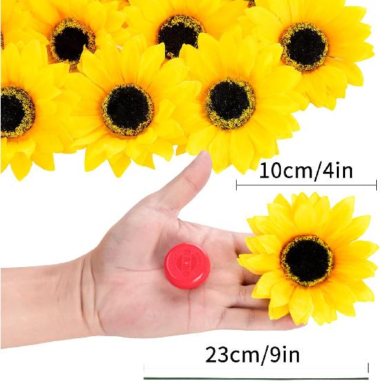 DuHouse 40pcs Fake Sunflowers Heads with Stems 4'' Artificial Sunflower Silk Sunflower Heads for Outdoor Home Wedding Birthday Party Decoration