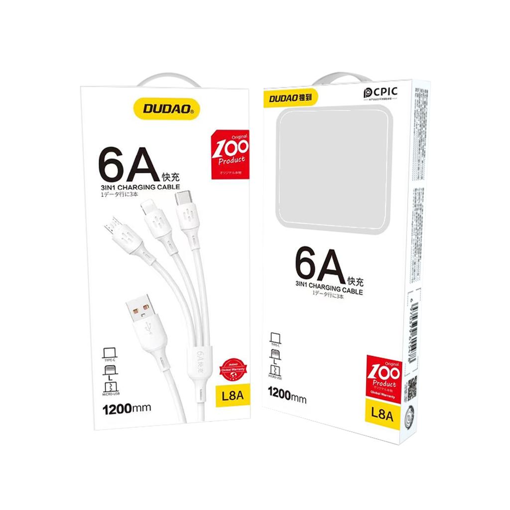 3in1 Cable USB-A To USB-C Micro USB iPhone Lightning 480Mb/s 1.2m White