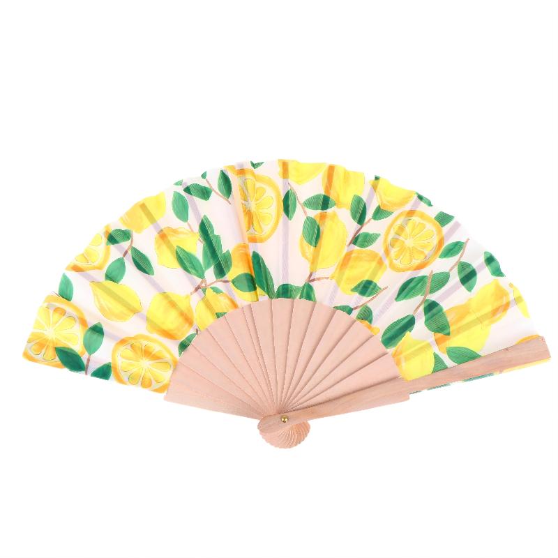 §Éventail Pliant à Imprimé Citron Motif Fruit Bambou Tissu Ventilateur Portatif Pour Rafraîchissement d'Été Performance de Danse Mariage Fête Décor