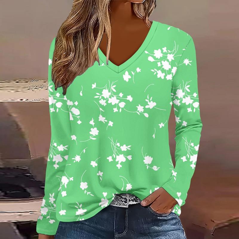 Women's Long Sleeved T-shirt Fashion Flower 3D Printed V-neck Long Sleeve Tops  Autumn Casual Festive Tops For Women Clothing