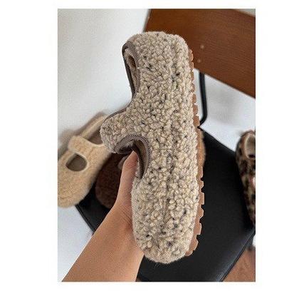 Mary Jane shoes women's 2026 new fashion versatile round head Velcro warm flat bottom fluffy shoes