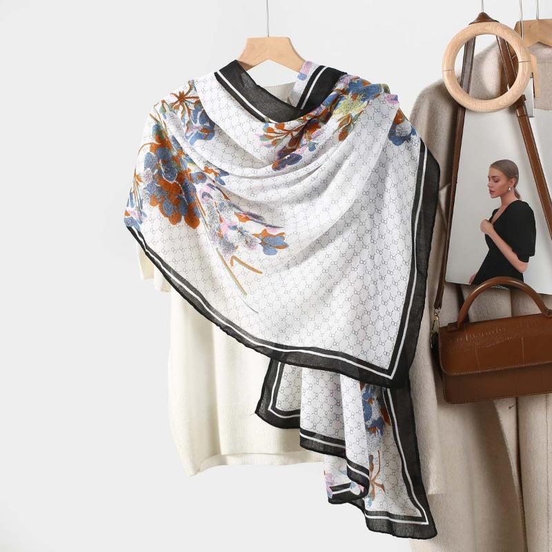 New cotton and linen feel simple color matching letter O scarf fashion travel sunscreen yarn