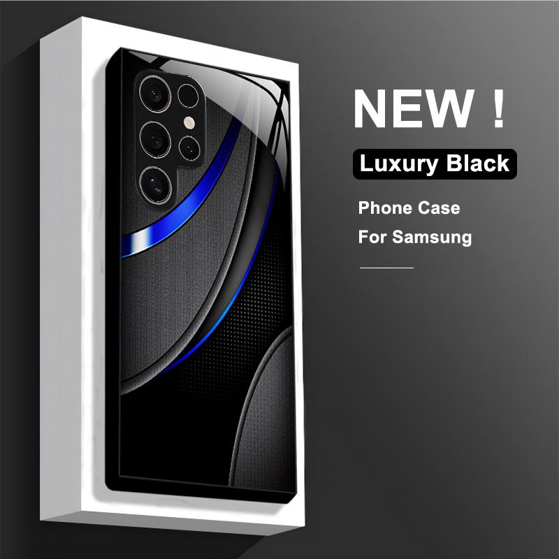 Black blue curved glass phone case for Samsung Galaxy S26 S25 S24 S23 S21 S20 fe/plus/ultra anti fingerprint and dustproof