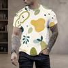 Mens Plus Size Round Neck Short Sleeve T Shirt White Fruit Leaf Printed Casual Tops