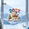 Festive Glass Window Clings Chinese New Year Stickers, 2027 Goat Static Clings, Reusable Cartoon Lamb Art Crochet Knit Decals, Decor for Home