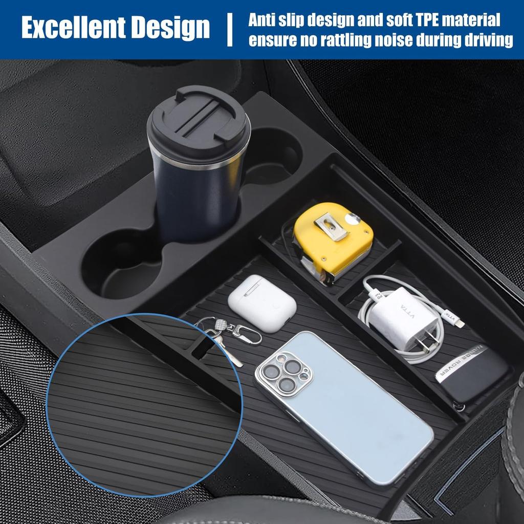 Lower Center Console Organizer Compatible With Rivian R1T R1S 2024  , Floor Console Storage Tray Ert With Cup Holder Interior Accessories
