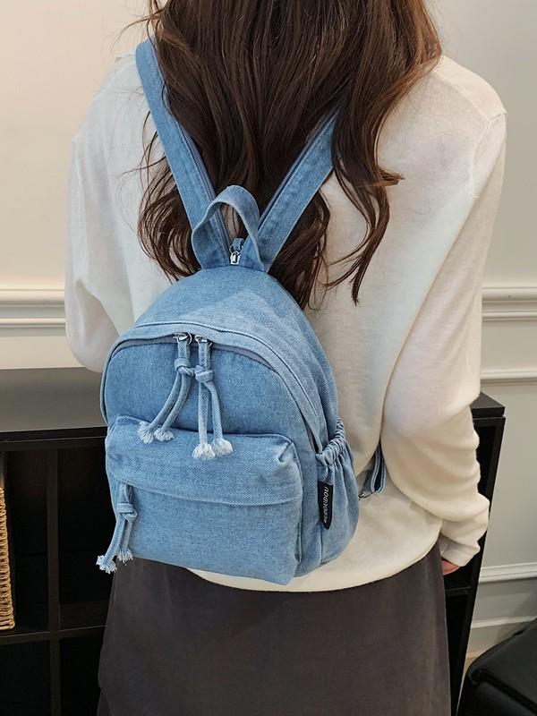 Korean Style Versatile Trendy Small Denim Backpack for Women