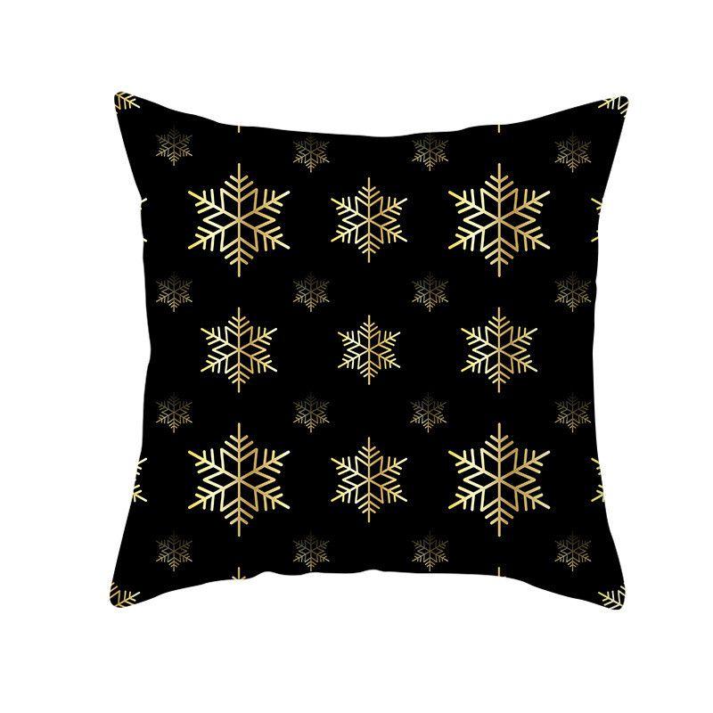 18" Merry Christmas Cushion Cover Home Decor Xmas Throw Pillow Case Gold Black