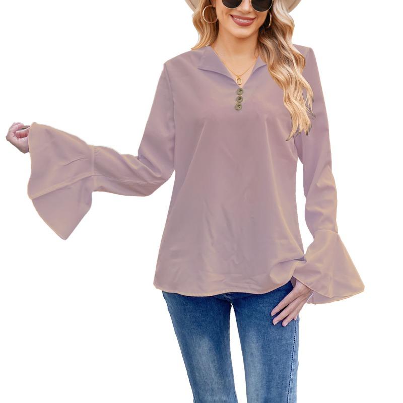 HNXC Damesmode Casual Effen Kleur Print Lange Mouw V-hals Blouses & Shirts