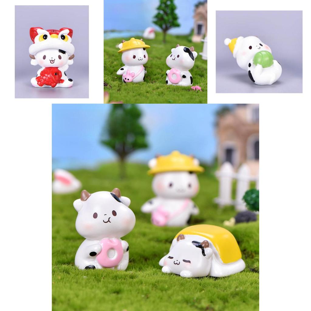 Adorable Cartoon Cow Resin Figurine For Diy Fairy Gardens And Terrariums