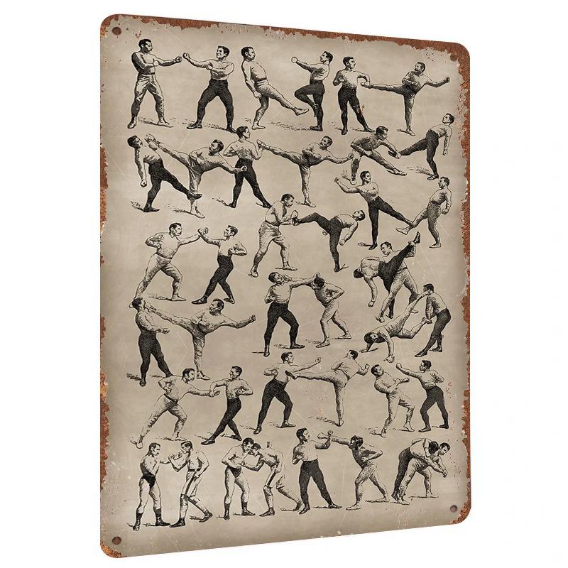 Vintage Martial Arts Silhouette Metal Wall Art Home Gym Decorative Painting for Living Room Study Room