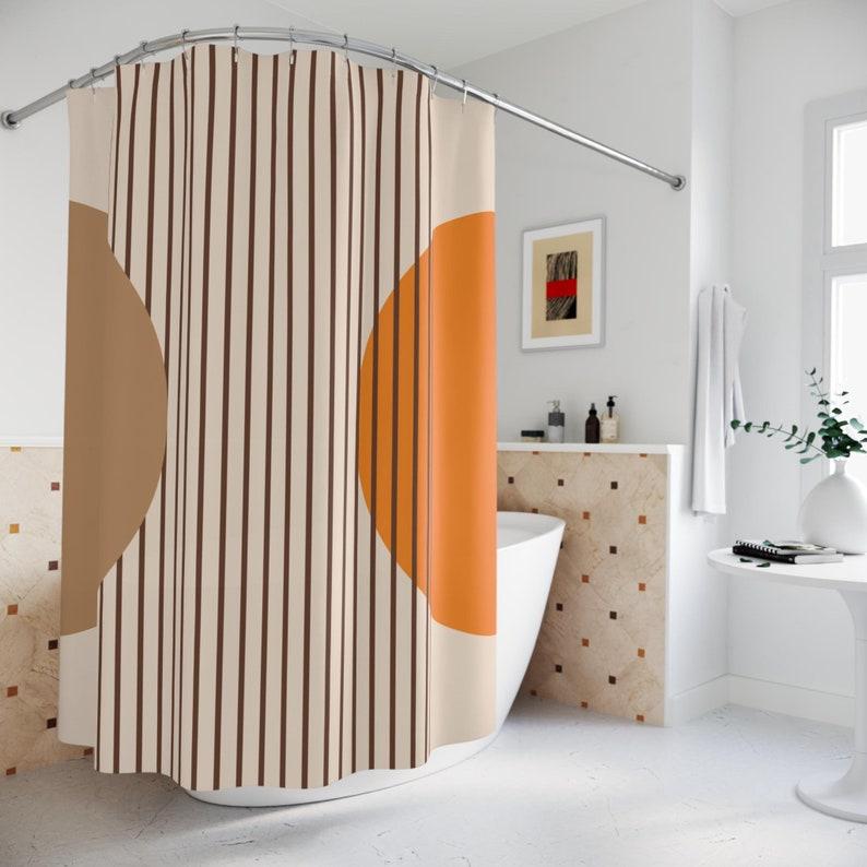 Mid-Century Modern Boho Shower Curtain - Geometric Abstract Art, Home & Bathroom Decor, Cottagecore Style W90XH180cm